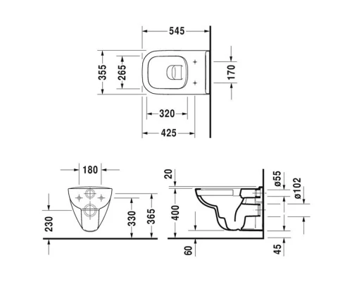 Подвесной унитаз Duravit D-Code, безободковый, крышка микролифт, 45700900A1