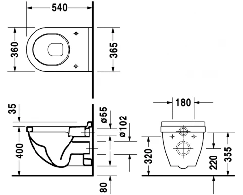 Подвесной унитаз Duravit Starck 3, 2200090000, белый