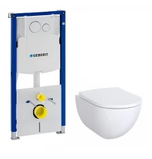 Инсталляция Geberit с безободковым унитазом Geberit Acanto Rimfree, 500.301.KJ.A, сиденье микролифт, комплект Идеальная пара