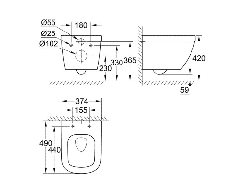 Подвесной унитаз Grohe Euro Ceramic 39206000, безободковый