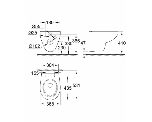 Подвесной унитаз Grohe Bau Ceramic 39427000, безободковый