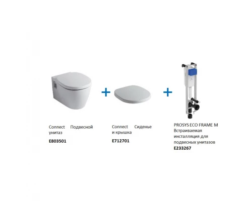 Инсталляция Ideal Standard ProSys Eco Frame M W220101 с унитазом Connect E803501, сиденье микролифт E712701, комплект