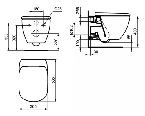 Подвесной безободковый унитаз Ideal Standard Tesi Rimless белый, сиденье микролифт, T355101