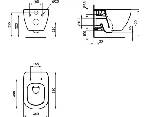 Подвесной унитаз Ideal Standard Tesi Silk White AquaBlade без сиденья, белый матовый, T0079V1