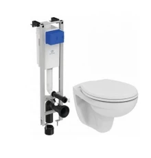 Инсталляция Ideal Standard ProSys Eco Frame M W660101 с унитазом Eurovit Rimless безободковый Cut Rimless c сиденьем микролифт E131801, комплект
