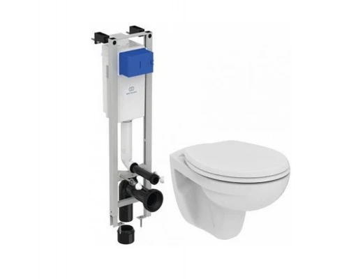 Инсталляция Ideal Standard ProSys Eco Frame M W660101 с унитазом Eurovit Rimless безободковый Cut Rimless c сиденьем микролифт E131801, комплект