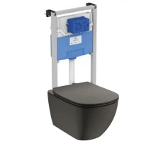 Инсталляция с унитазом Ideal Standard Tesi, сиденье микролифт, черный матовый Silk Black, комплект T3868V3