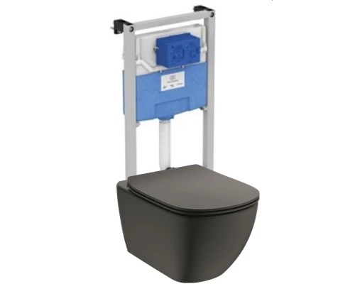 Инсталляция с унитазом Ideal Standard Tesi, сиденье микролифт, черный матовый Silk Black, комплект T3868V3