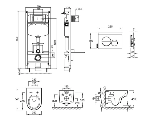 Инсталляция с безободковым унитазом Jacob Delafon Odeon Rive Gauche E21745RU-00, клавиша матовый и глянцевый хром, тонкое сиденье с микролифтом