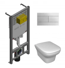 Инсталляция Jacob Delafon E21746RU-00 с безободковым унитазом Vox EDM102, крышка-сиденье, клавиша хром (E29025+E4316+EDM102+E20142)