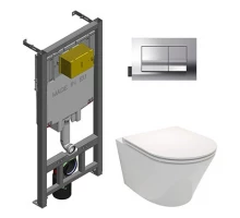 Инсталляция Jacob Delafon E21749RU-00 с безободковым унитазом Rodin+ EDY102, сиденье микролифт, клавиша хром, (E29025+E20858-CP+EDY102+E23280)