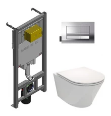 Инсталляция Jacob Delafon E21749RU-00 с безободковым унитазом Rodin+ EDY102, сиденье микролифт, клавиша хром, (E29025+E20858-CP+EDY102+E23280)