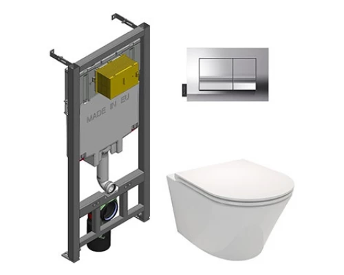 Инсталляция Jacob Delafon E21749RU-00 с безободковым унитазом Rodin+ EDY102, сиденье микролифт, клавиша хром, (E29025+E20858-CP+EDY102+E23280)