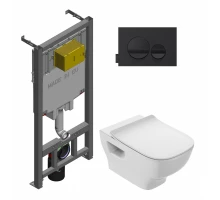 Инсталляция Jacob Delafon E21750RU-00 с безободковым унитазом Struktura EDE102, сиденье микролифт, клавиша черная, (E29025+E20859-7-BMT+EDE102+E20606)