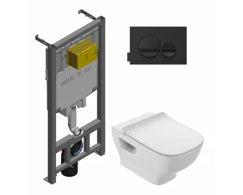 Инсталляция Jacob Delafon E21750RU-00 с безободковым унитазом Struktura EDE102, сиденье микролифт, клавиша черная, (E29025+E20859-7-BMT+EDE102+E20606)