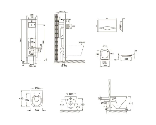 Инсталляция Jacob Delafon 30 см, с безободковым унитазом Struktura EDF102-00, сиденье тонкое микролифт, клавиша хром, комплект E21754RU-00 (E33130RU+EDF102+E70025+E29027-CP)