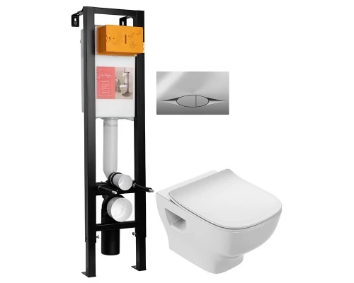 Инсталляция Jacob Delafon 30 см, с безободковым унитазом Struktura EDF102-00, сиденье тонкое микролифт, клавиша хром, комплект E21754RU-00 (E33130RU+EDF102+E70025+E29027-CP)