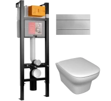 Инсталляция Jacob Delafon 40 см, с безободковым унитазом Vox EDM102, сиденье тонкое микролифт, клавиша хром, комплект E21770RU-00 (E33131RU+EDM102+E20142+E4316-CP)