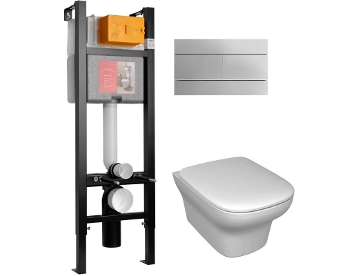 Инсталляция Jacob Delafon 40 см, с безободковым унитазом Vox EDM102, сиденье тонкое микролифт, клавиша хром, комплект E21770RU-00 (E33131RU+EDM102+E20142+E4316-CP)