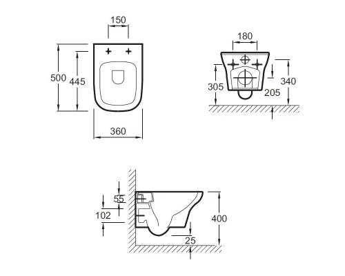 Инсталляция Jacob Delafon 40 см, с безободковым унитазом Vox EDM102, сиденье тонкое микролифт, клавиша хром, комплект E21770RU-00 (E33131RU+EDM102+E20142+E4316-CP)