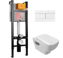 Инсталляция Jacob Delafon 40 см, с безободковым унитазом Struktura EDE102, сиденье тонкое микролифт, клавиша белая, комплект E21771RU-00 (E33131RU+EDE102+E70024+E4316-00)