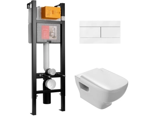 Инсталляция Jacob Delafon 40 см, с безободковым унитазом Struktura EDE102, сиденье тонкое микролифт, клавиша белая, комплект E21771RU-00 (E33131RU+EDE102+E70024+E4316-00)