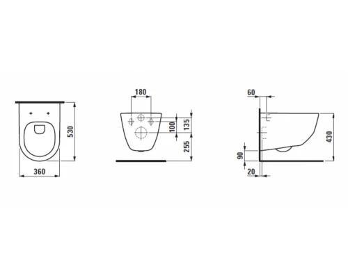 Инсталляция Laufen с безободковым унитазом Laufen Pro Rimless 8.6996.6.000.000.R, кнопка, сиденье микролифт, комплект Pack Laufen Pro Rimless