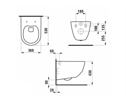 Подвесной унитаз Laufen Pro Rimless 8.2096.6.000.000.1, безободковый