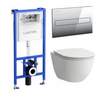 Инсталляция Laufen с безободковым унитазом Laufen Pro Rimless 8.6996.6.000.000.R, кнопка, сиденье микролифт, комплект Pack Laufen Pro Rimless