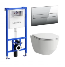 Инсталляция Laufen с безободковым унитазом Laufen Pro Rimless 8.6996.6.000.000.R, кнопка, сиденье микролифт, комплект Pack Laufen Pro Rimless