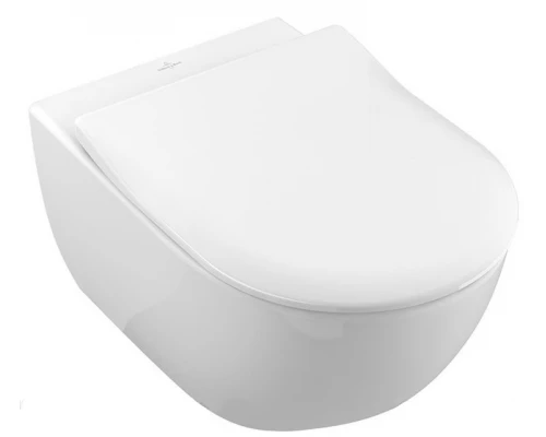 Подвесной безободковый унитаз Villeroy&Boch Subway 2.0 5614R2R1 с покрытием CeramicPlus с крышкой-сиденьем Slimseat с микролифтом, альпийский белый
