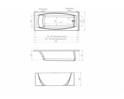 Ванна 1MarKa Pragmatika, прямоугольная, 193 x 80 см, подрезная от 170 до 193 см