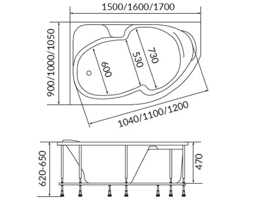 Акриловая ванна 1MarKa Diana 150x90