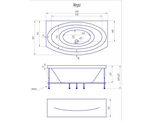 Ванна 1MarKa NEGA 170 х 94 см (01нег1795)