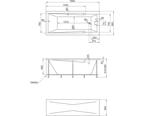 Акриловая ванна 1MarKa Raguza 190 х 90 см (01ра1990)