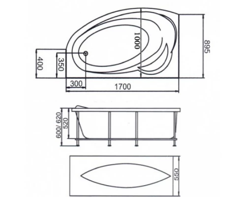 Ванна 1MarKa JULIANNA, асимметричная, левая/правая, 170 х 100 см