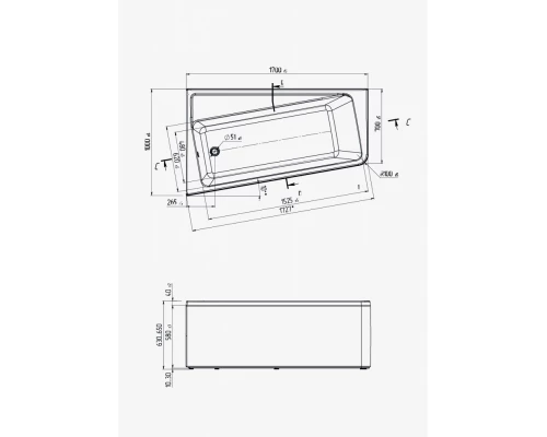 Ванна 1MarKa Direct, асимметричная, левая/правая, 170 х 100 см