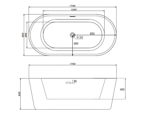 Ванна акриловая Abber AB9209, цвет - белый, 170 x 80 x 60 см