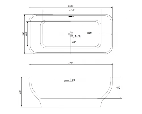 Ванна акриловая Abber AB9220, цвет - белый, 170 x 70 x 60 см