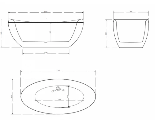 Ванна акриловая Abber AB9236, цвет - белый, 170 x 80 x 64 см