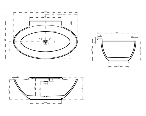Ванна акриловая Abber AB9237 172 х 103 x 62 см без гидромассажа, пристенная, белая