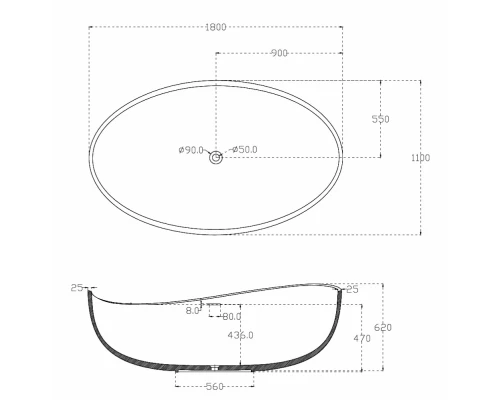 Ванна акриловая Abber AB9239 180 х 110 x 62 см без гидромассажа, отдельностоящая, белая