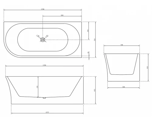 Ванна акриловая Abber AB9257-1.7 L/R 170 х 78 x 60 см без гидромассажа, пристенная, белая, левая/правая