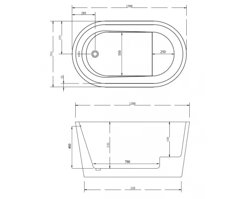 Ванна акриловая Abber AB9277 130 х 75 x 63 см без гидромассажа, отдельностоящая, белая
