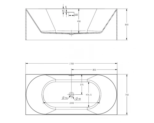 Ванна акриловая Abber AB9281 170 x 75 см прямоугольная, белый