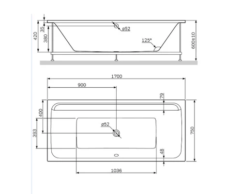 Акриловая ванна Am.Pm Inspire 2.0 W52A-170-075W-A, 170 x75 см