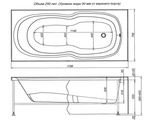 Ванна акриловая Aquanet Riviera 180 x 80 см (230997)