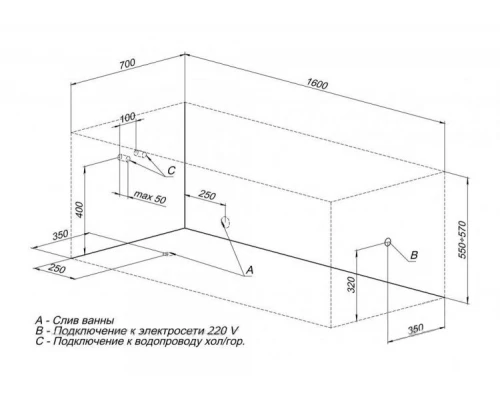 Ванна акриловая Aquanet Dali 160 x 70 см 00239384, белая