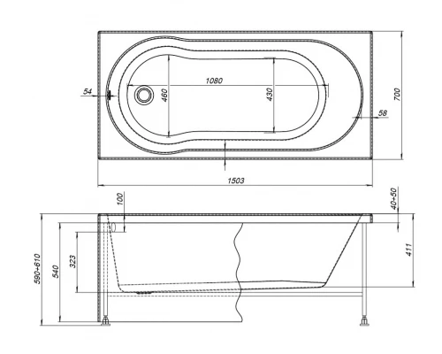 Ванна акриловая Aquanet Light 150 x 70 см 243869, с каркасом, белая