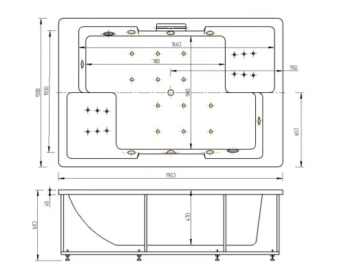 Ванна акриловая Aquatek Дорадо 190 x 130 см с фронтальным экраном, вклеенный каркас, белая, DOR190-0000002
